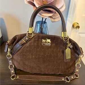 Coach Madison Sophia Satchel Brown Embossed Suede Leather Bag